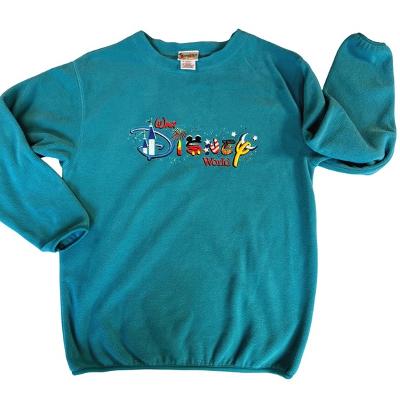 Walt Disney World Tops - Walt Disney World Fleece Sweatshirt Teal Embroidered Mickey Mouse Pullover M